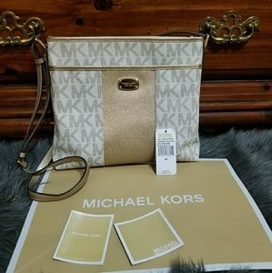 Michael Kors white and gold large crossbody